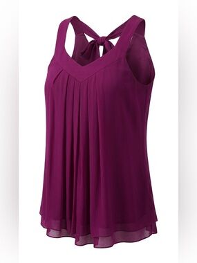 Suzy Shier Plum Chiffon Pleated Sleeveless Blouse S/P